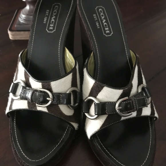 COACH CHRISSIE ZEBRA WEDGES BROWN PREOWNED 7B - Picture 1 of 7
